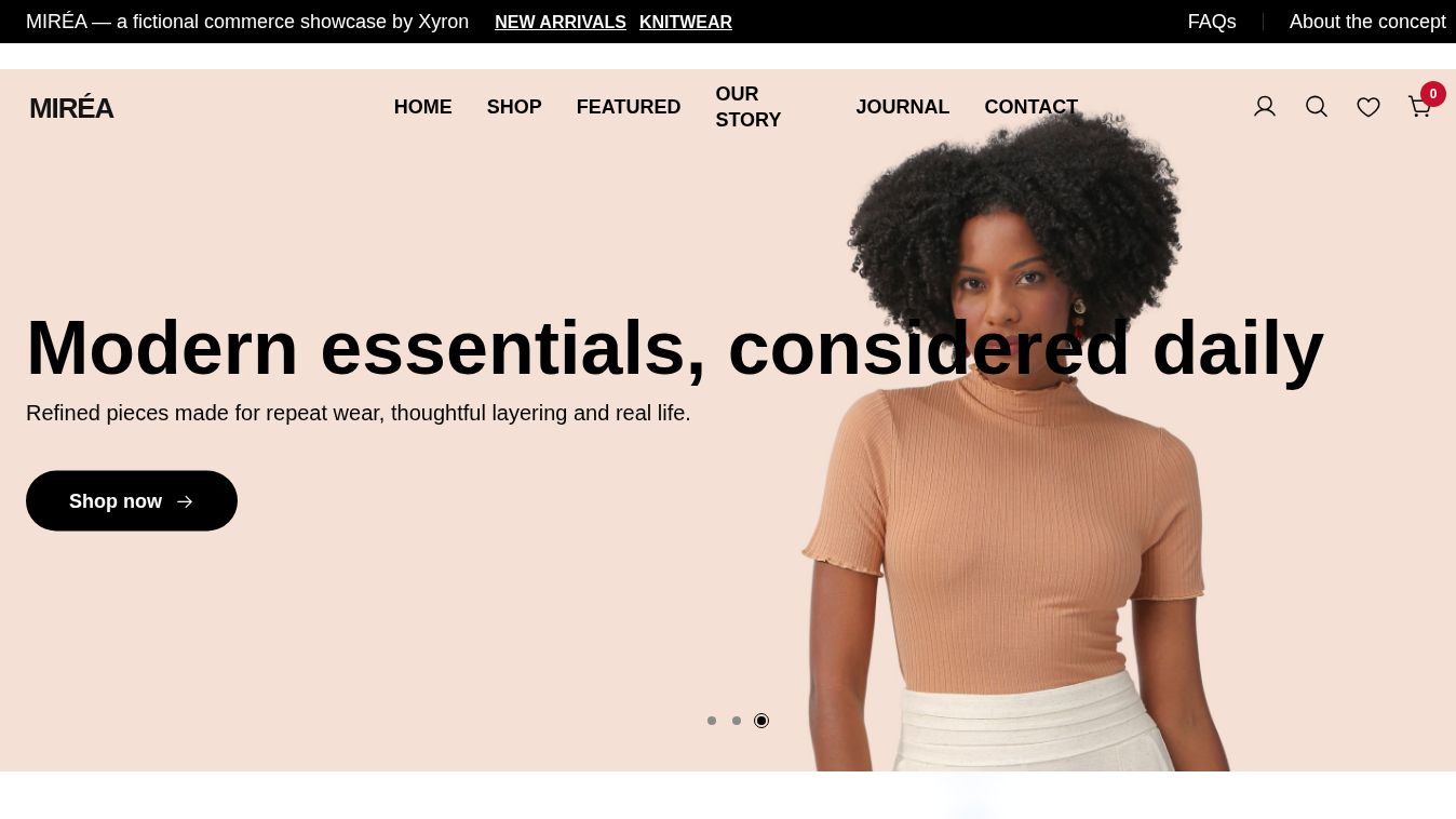 Miréa fashion e-commerce website homepage