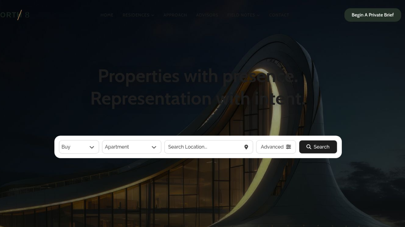 North/8 luxury real estate website homepage