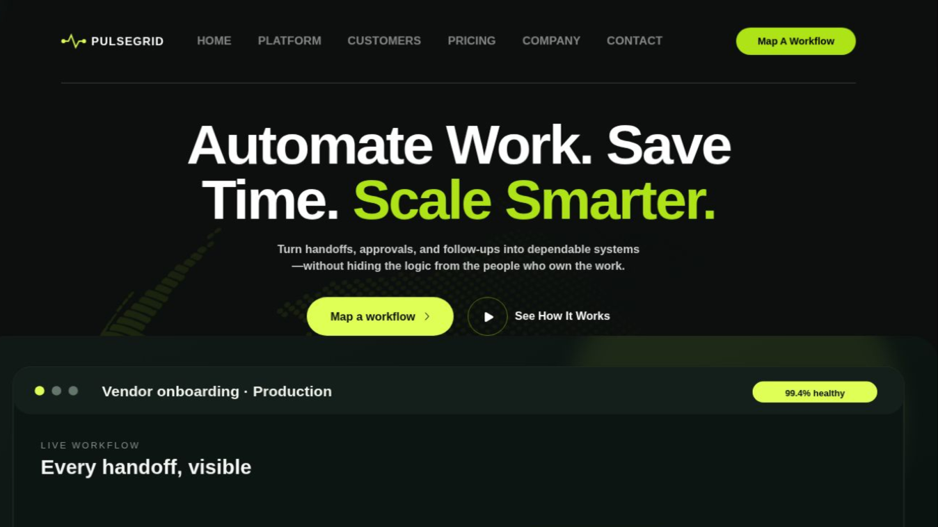Pulsegrid workflow automation SaaS website homepage